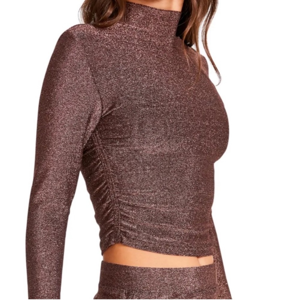 BB Dakota Side Hustle Ruched Brown Glitter Mock Neck size M